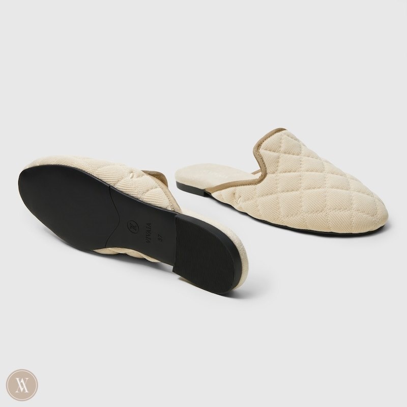 Cream White VIVAIA Sherry Women's Round-Toe Quilted Mules - YNV-5729