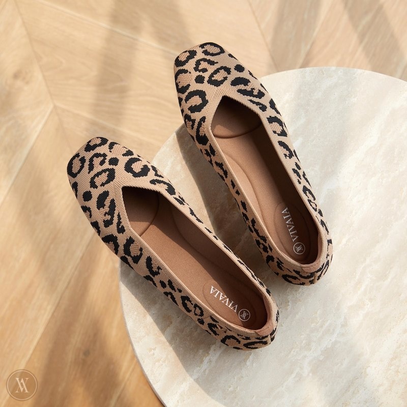 Dark Leopard VIVAIA Margot 2.0 Women's Square-Toe V-Cut Flats - IBU-7286