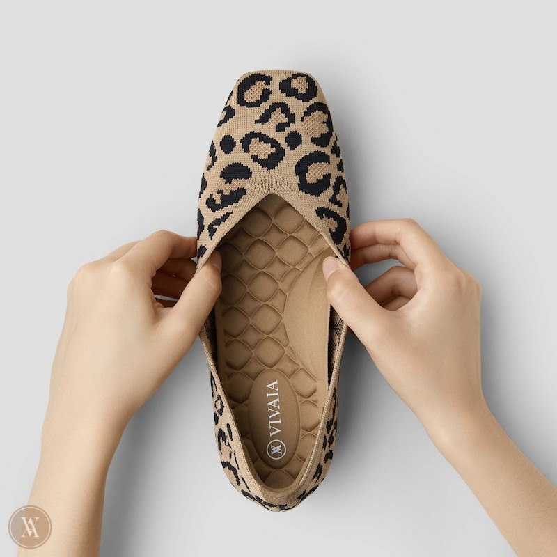 Dark Leopard VIVAIA Margot CloudWalker Women's Lightweight Square-Toe V-Cut Flats - ZHI-0297