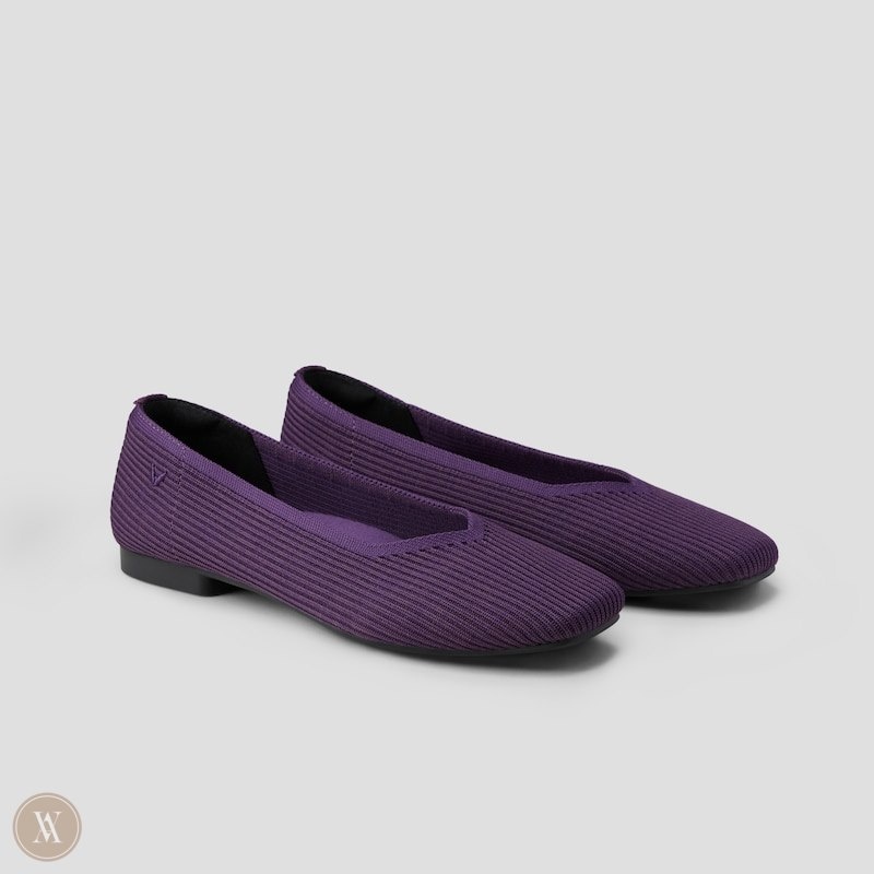 Eggplant VIVAIA Margot 2.0 Women\'s Square-Toe V-Cut Flats - WXY-3921