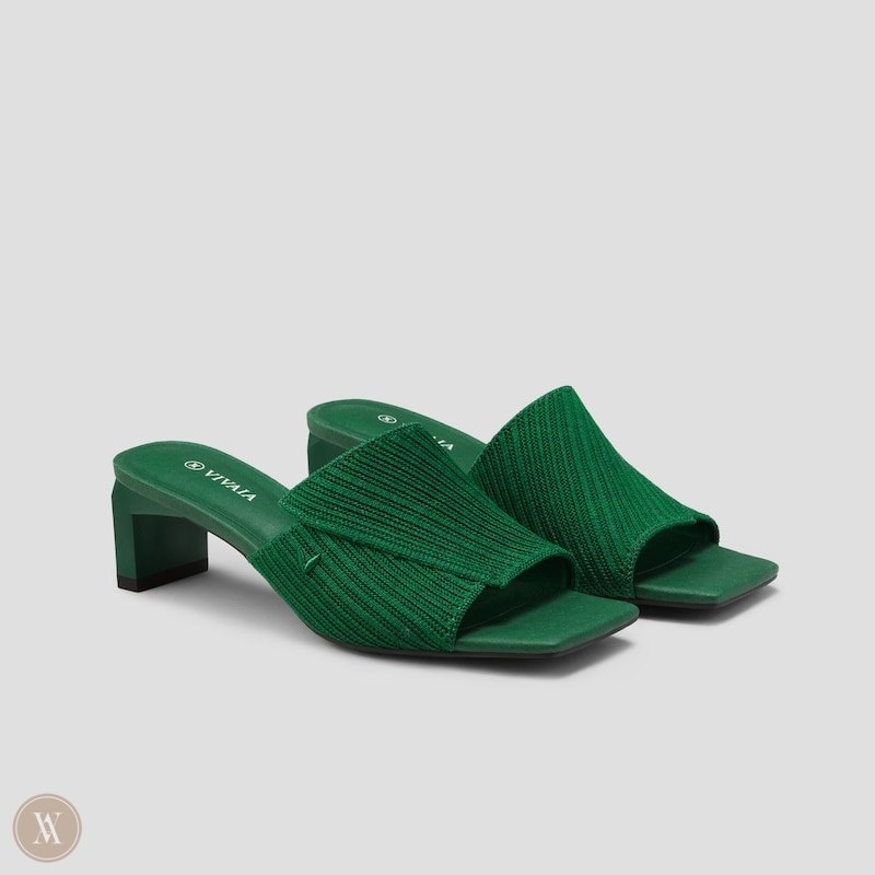 Green VIVAIA Jade Women\'s Square-Toe Block Heel Slide - TTP-6778