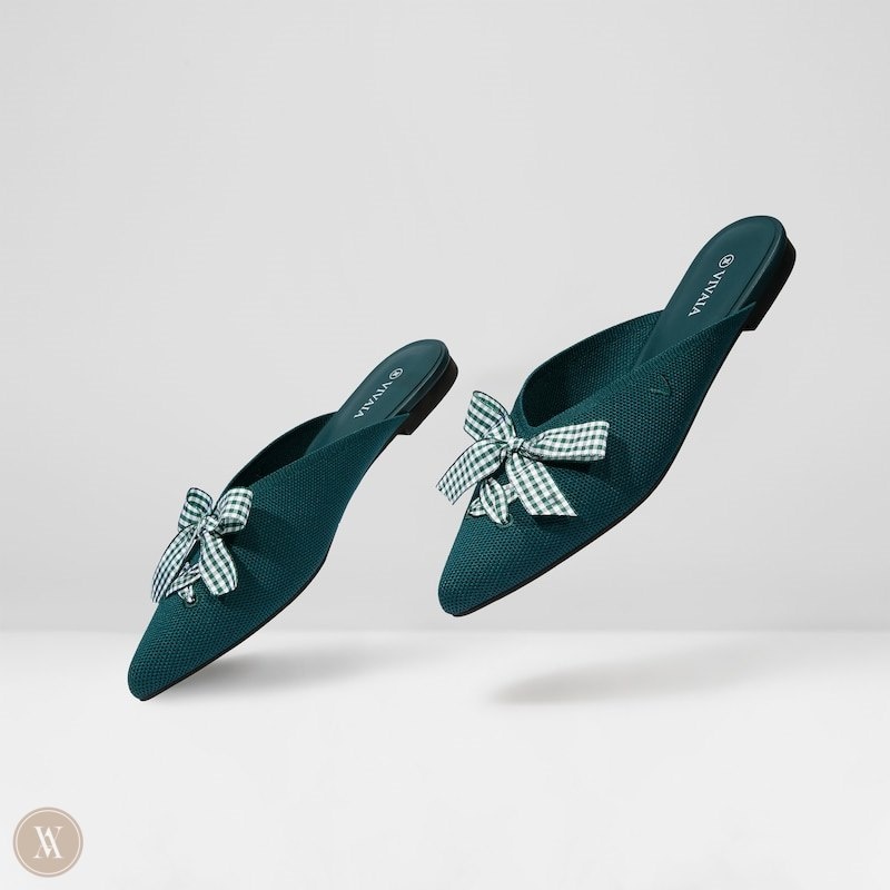 Green VIVAIA Molly Women's Pointed-Toe Bow Mules - LHA-2314