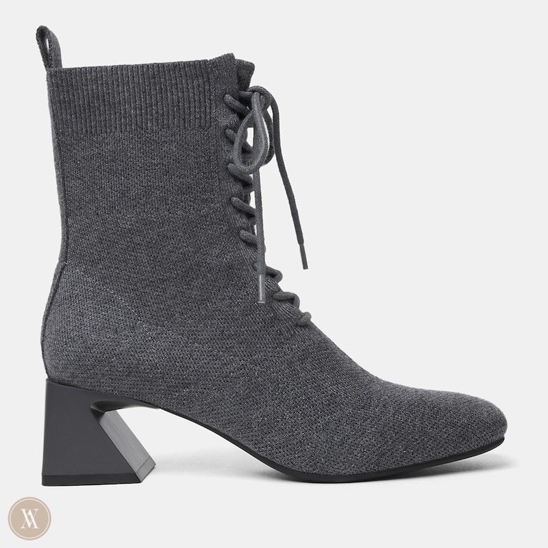 Grey VIVAIA Isabel Women's Square-Toe Lace-Up Heeled Boots - JPC-0816