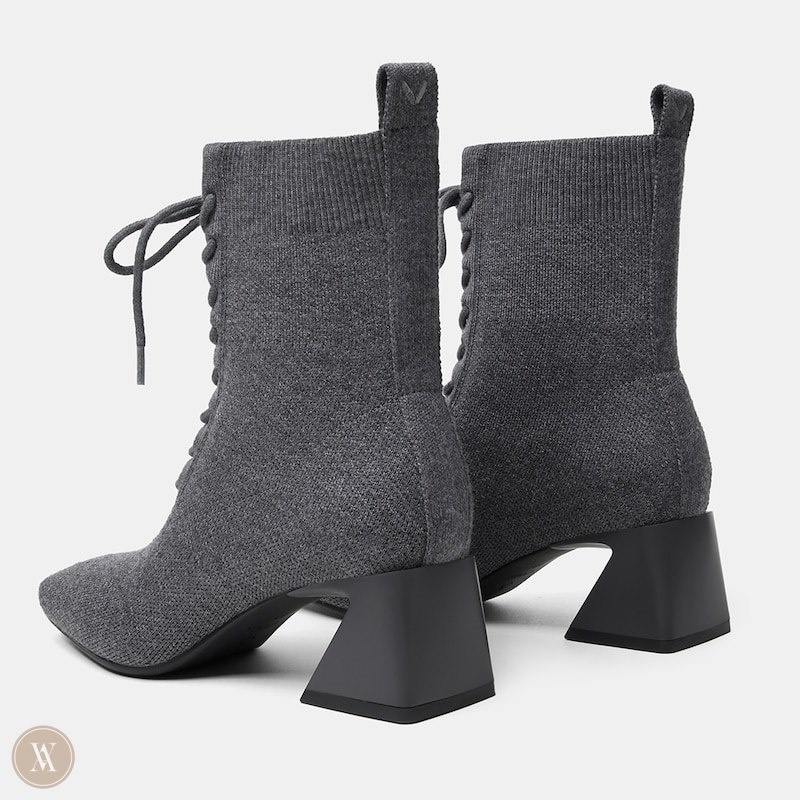 Grey VIVAIA Isabel Women's Square-Toe Lace-Up Heeled Boots - JPC-0816