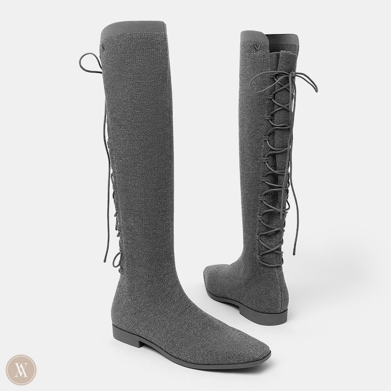 Grey VIVAIA Pandora Women's Square-Toe Back-Lace Mid-Calf Boots - RFC-6539