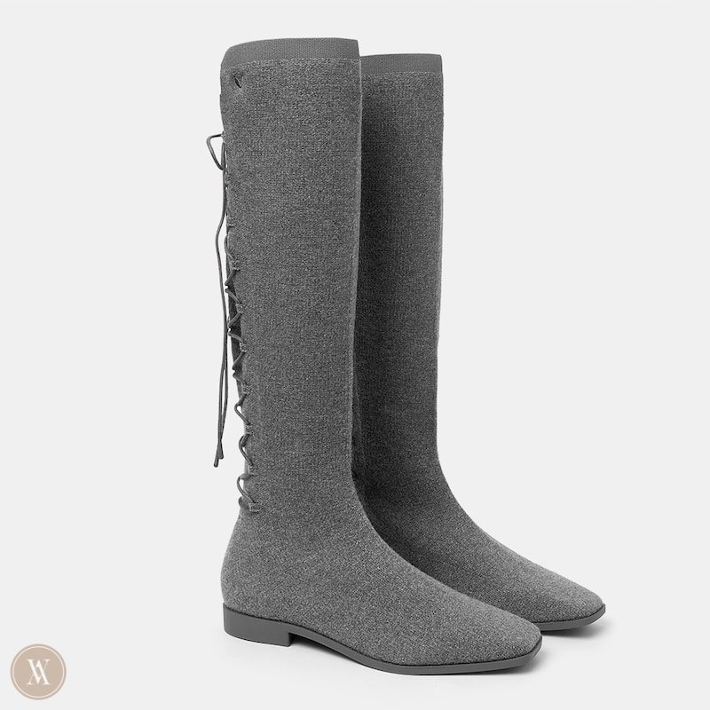 Grey VIVAIA Pandora Women's Square-Toe Back-Lace Mid-Calf Boots - RFC-6539