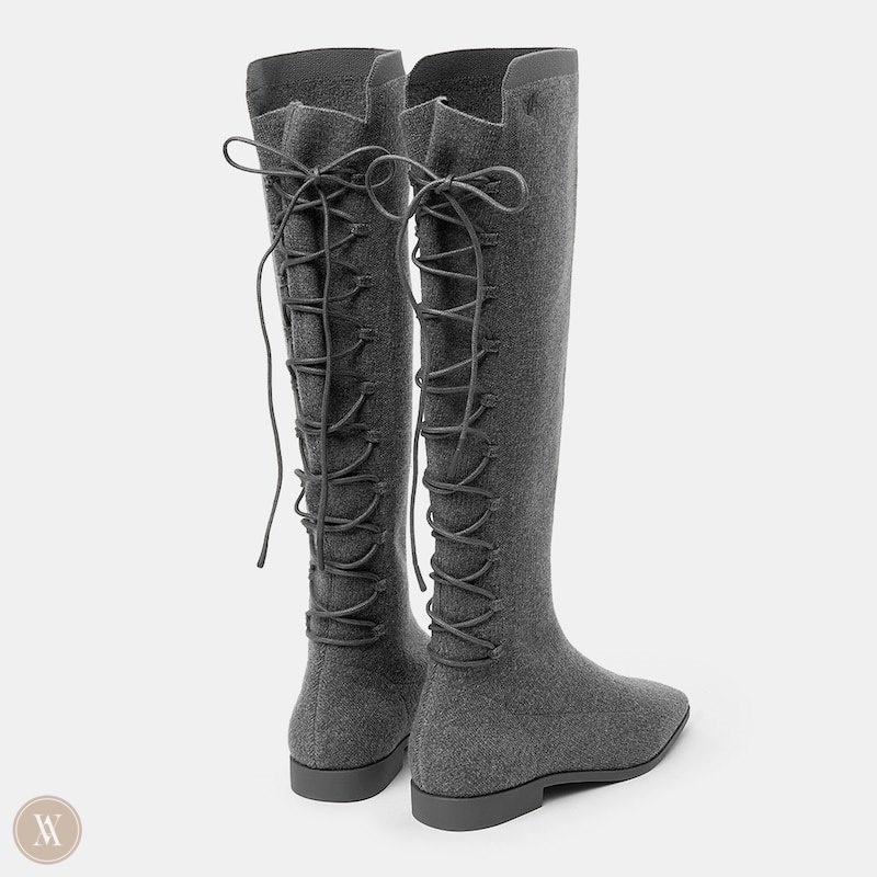 Grey VIVAIA Pandora Women's Square-Toe Back-Lace Mid-Calf Boots - RFC-6539