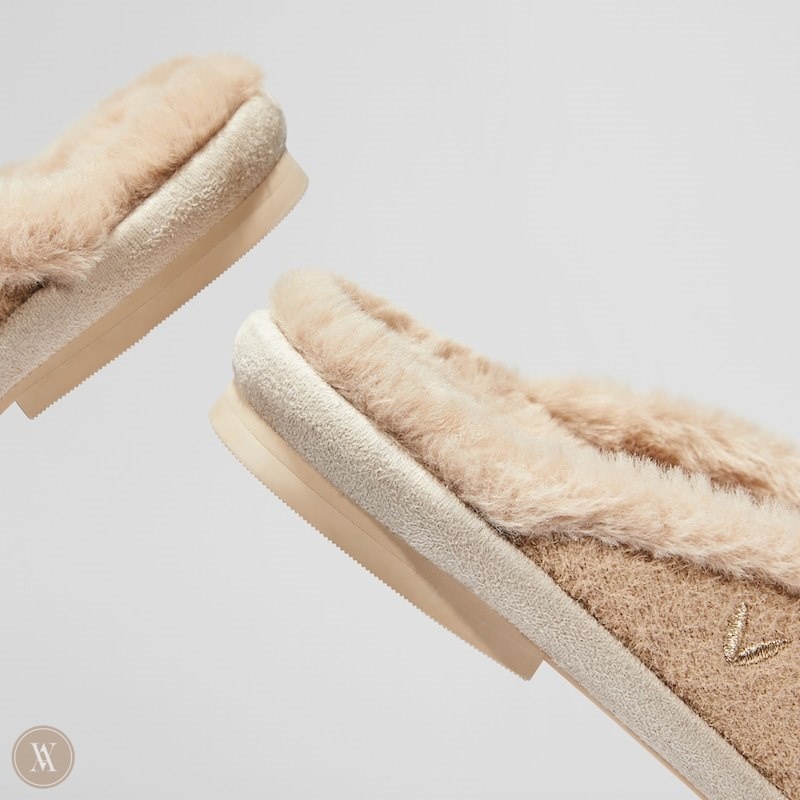 Khaki Brown VIVAIA Renee Women's Round-Toe Fluffy Slippers - OKS-9976