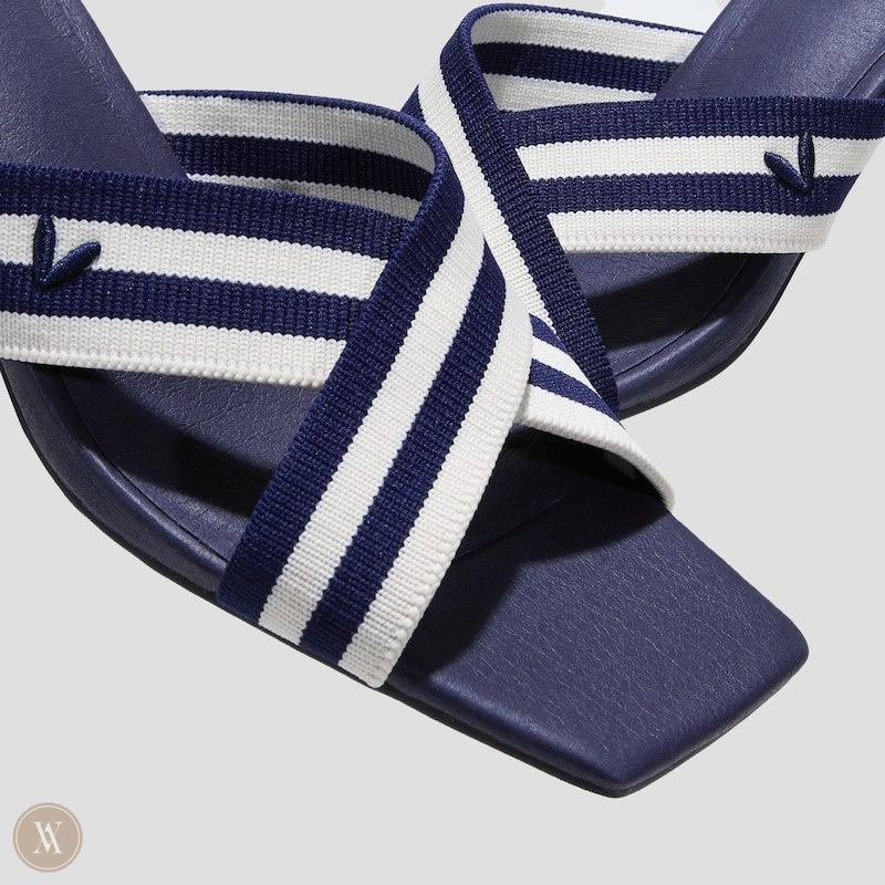 Navy Stripes VIVAIA Jade Women's Square-Toe Block Heel Criss-Cross Sandals - XCB-7672