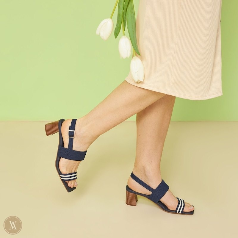 Navy Stripes VIVAIA Luna Women's Square-Toe Block Heel Sandals - TRF-9926