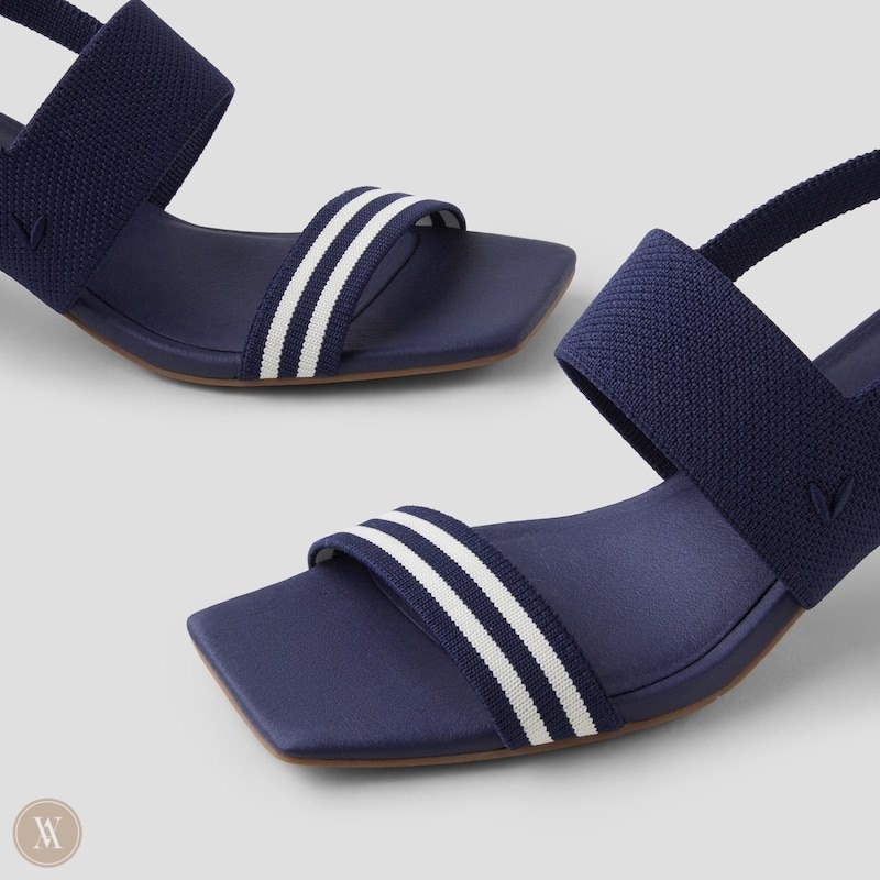 Navy Stripes VIVAIA Luna Women's Square-Toe Block Heel Sandals - TRF-9926