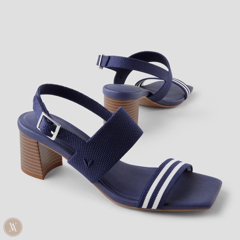 Navy Stripes VIVAIA Luna Women's Square-Toe Block Heel Sandals - TRF-9926