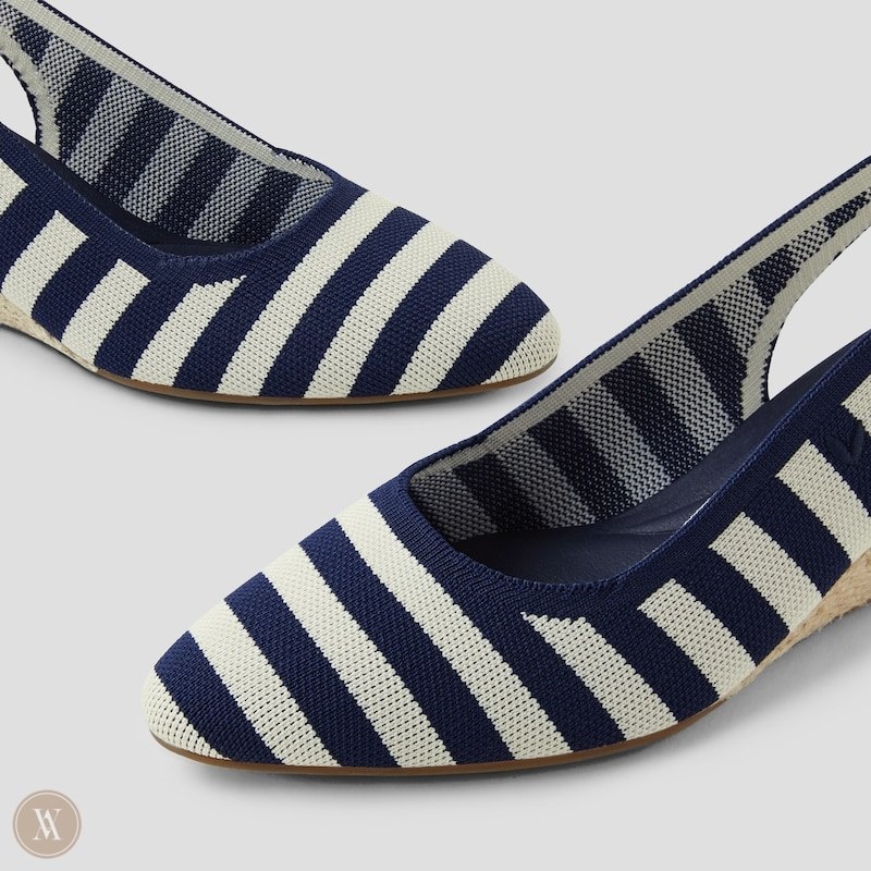 Navy Stripes VIVAIA Tamia Women's Almond-Toe Slingback Wedge Heeled Sandals - YZQ-2216