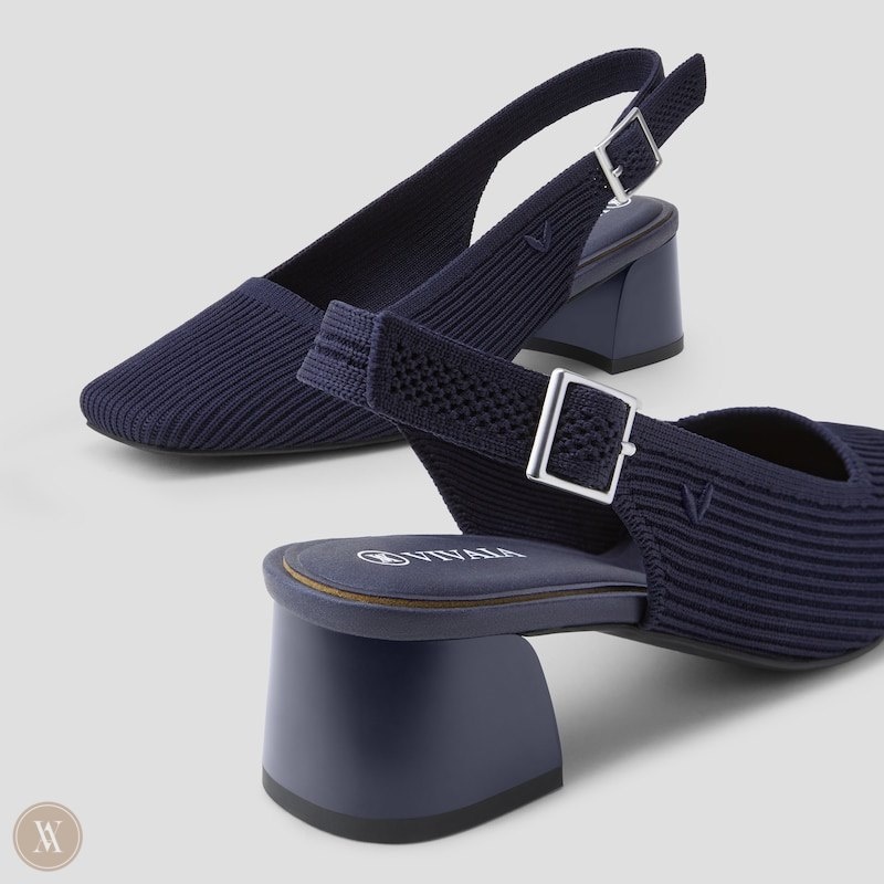 Navy VIVAIA Melody Slingback Women's Square Toe Block Heel - QDY-5322