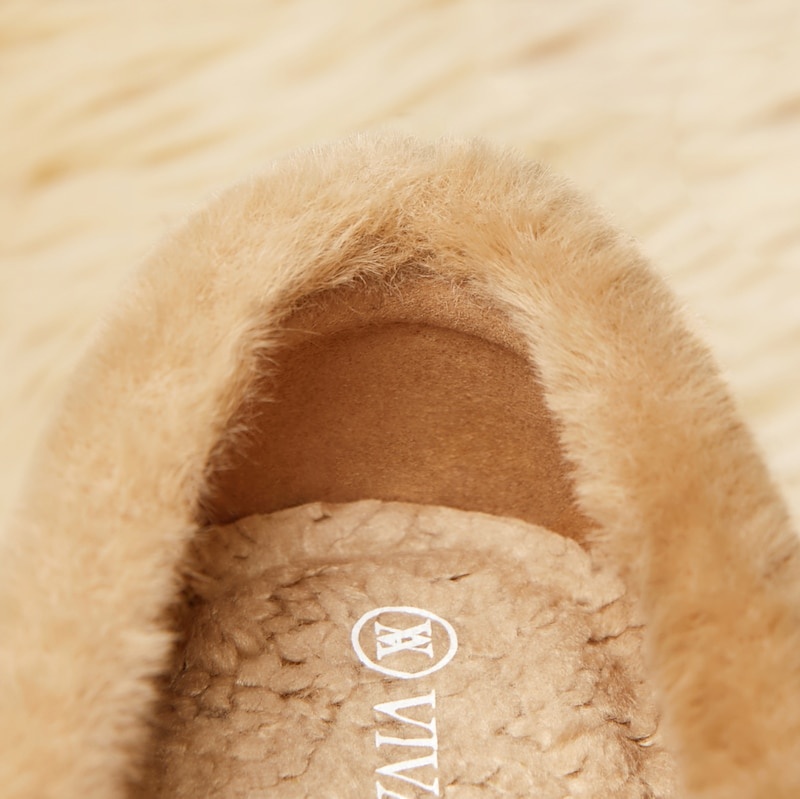 Nutmeg VIVAIA Margot Women's Square-Toe Recycled Mink Faux Fur Flats - QZP-7053