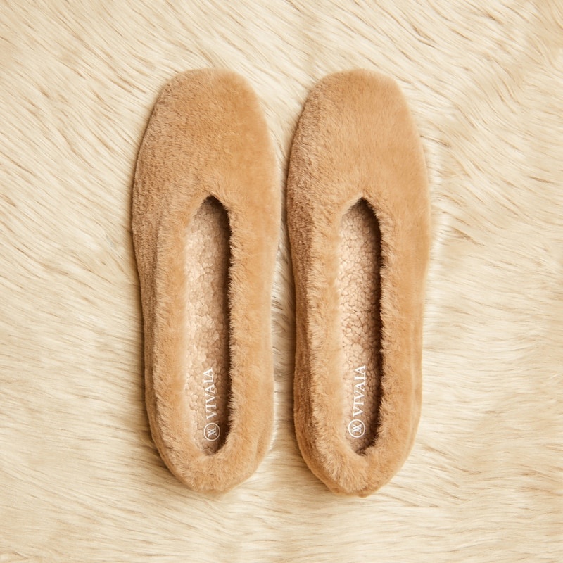 Nutmeg VIVAIA Margot Women\'s Square-Toe Recycled Mink Faux Fur Flats - QZP-7053