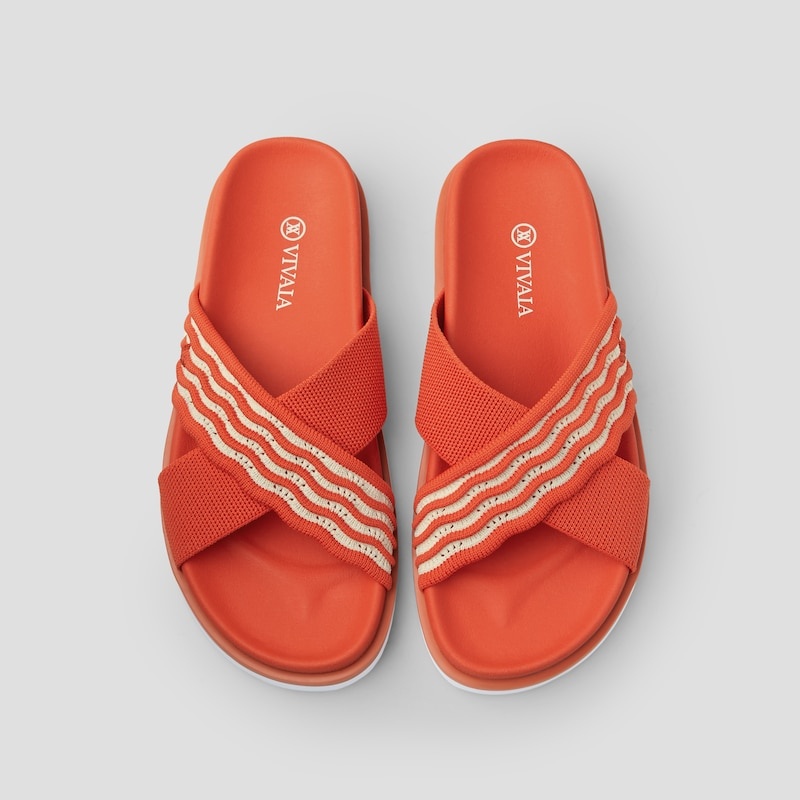 Orange VIVAIA Natalia Women's Criss Cross Straps Slides - DBI-8070