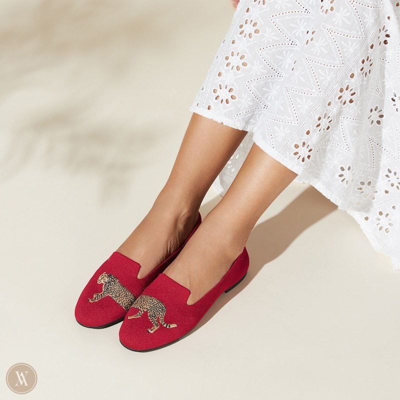 Red VIVAIA Audrey Women's Round-Toe Embroidered Loafers - RPQ-7752