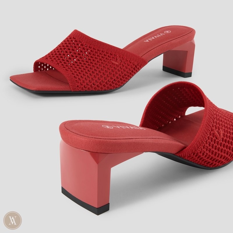 Red VIVAIA Juliet Women's Square-Toe Block Heel Slide - RPY-1629