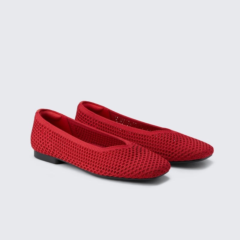 Red VIVAIA Margot 2.0 Women\'s Square-Toe V-Cut Mesh Flats - VXG-5360