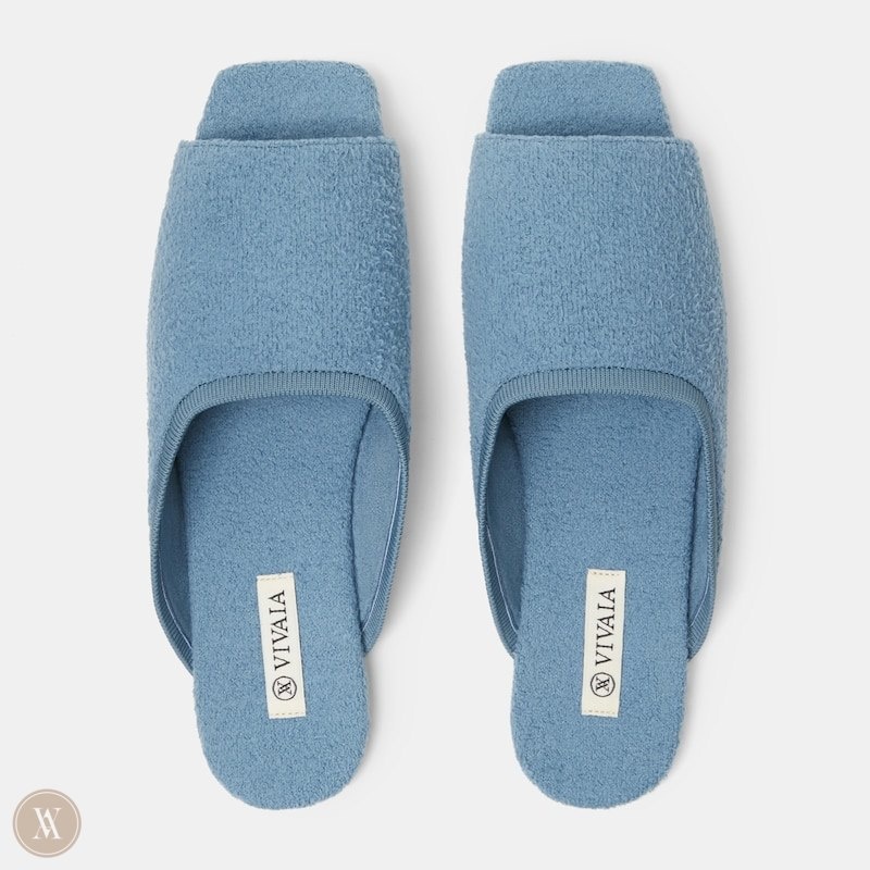 Turquoise Blue VIVAIA Helen Women's Square-Toe Fluffy Slides - XFL-9622