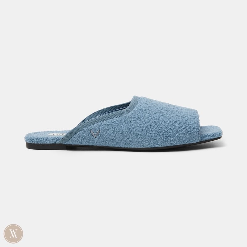 Turquoise Blue VIVAIA Helen Women's Square-Toe Fluffy Slides - XFL-9622