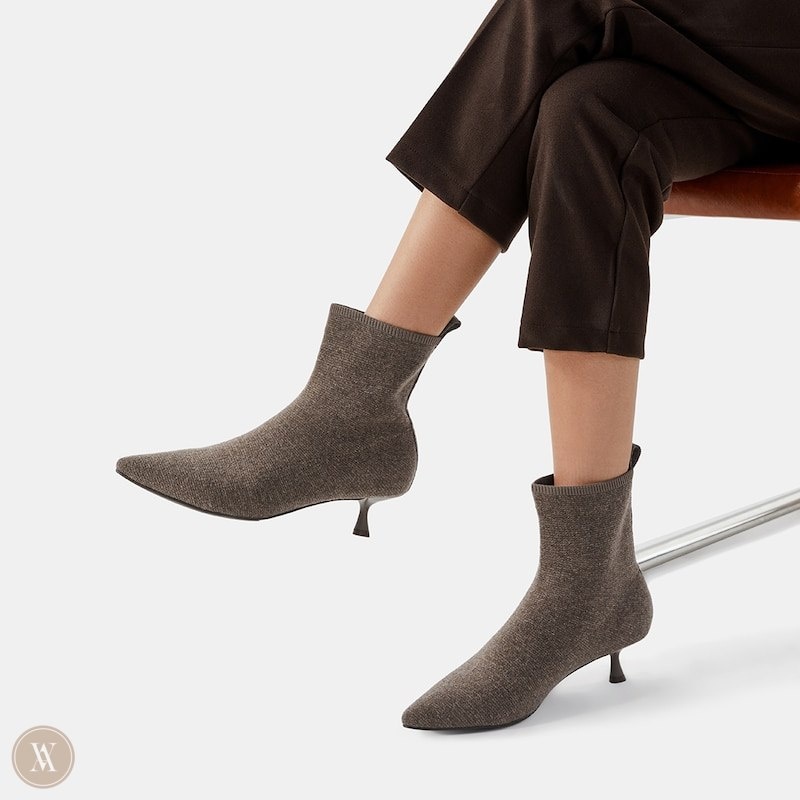 coffee Grey VIVAIA Naomi Women's Pointed-Toe Heeled Boots - TZQ-7197